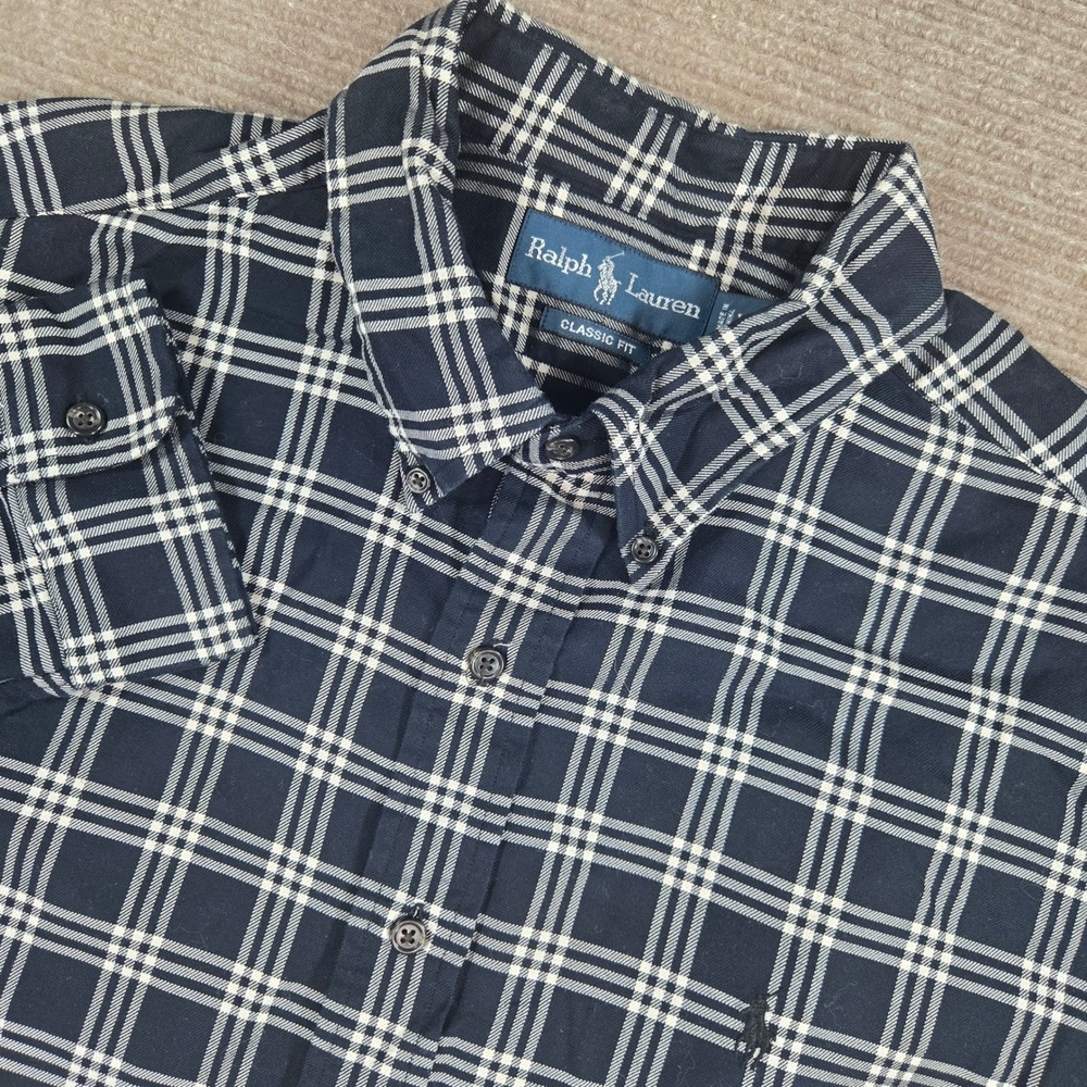 Ralph‎ Lauren Mens XL Navy Blue Plaid Classic Fit Button Down Shirt